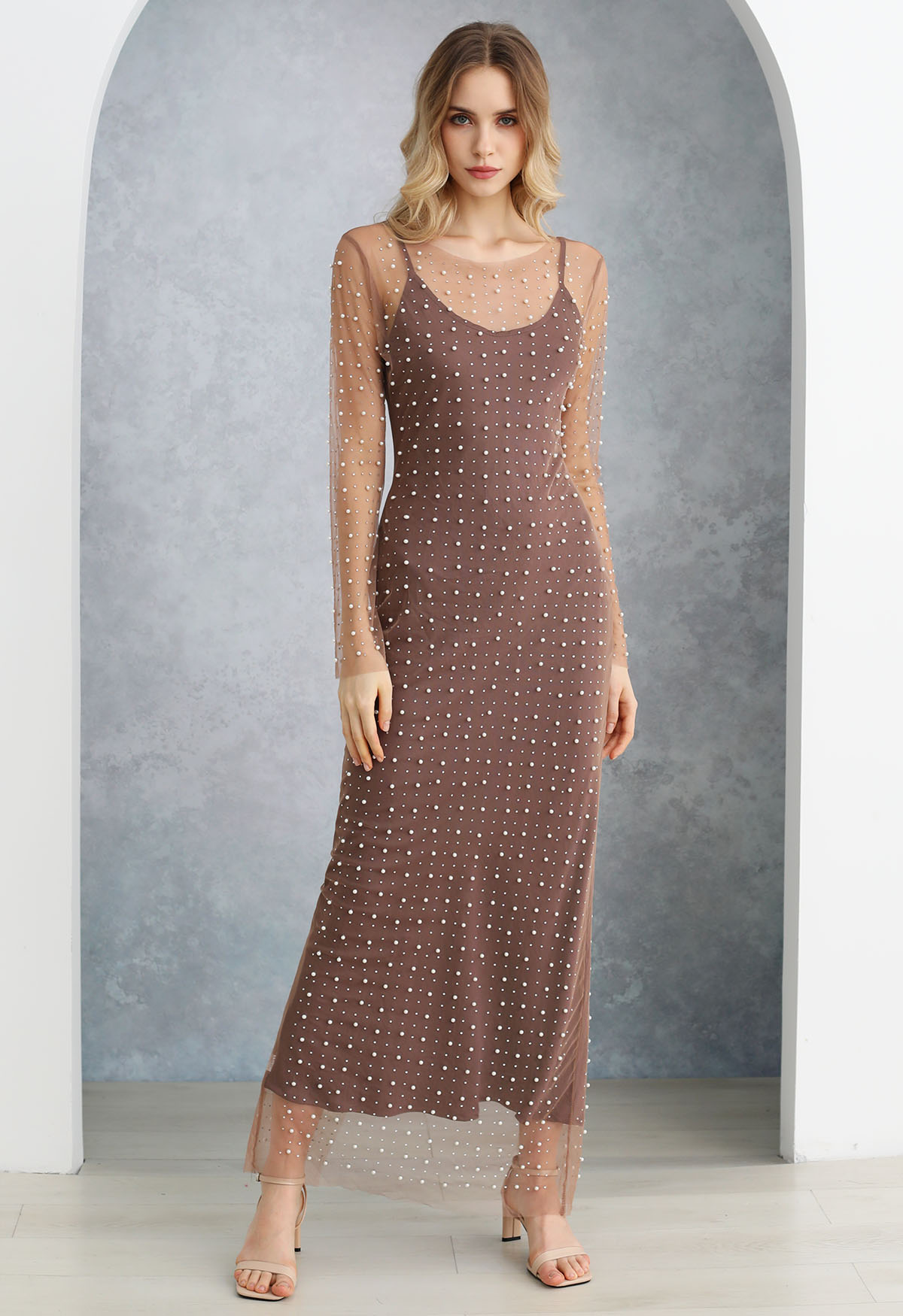 New. SKY tan diamond embellished outlet maxi dress. Normally $268