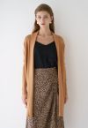 Basic Rib Knit Drape Neck Cardigan in Caramel