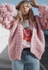 Cuteness on Sleeves Chunky Cardigan in Candy Pink