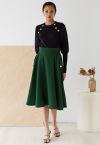 Waffle Texture A-Line Midi Skirt in Dark Green