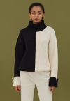 Turtleneck Two-Tone Turnback-Cuff Chunky Knit Sweater