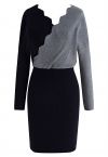 Cafe Time Contrast Wavy Wrap Knit Dress in Grey