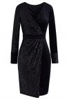 Dazzling Sequins Velvet Cocktail Dress in Black