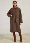 Longline Coat with Crossbody Bag in Brown