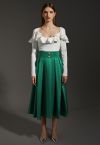 Pearl Heart Buttoned A-Line Midi Skirt in Emerald