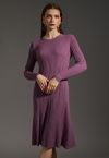 Ribbed Texture Frilling Midi Dress in Purple