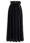 Tie-Waist Pleated Wide Leg Pants in Black