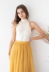 Halter Mock Neck Fitted Knit Tank Top in Cream