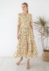 Summer Lemon Print Frilling Wrapped Dress