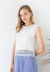 Crochet Trim Sleeveless Lace Top in White