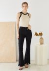 Tassel Hem Classic Pocket Flare Jeans in Black