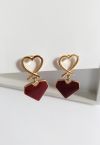 Scarlet Red Heart Shape Drop Earrings