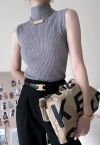 Mock Neck Sleeveless Textured Knit Top in Smoke