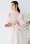 Tiered Ruffle Sleeves Spliced Knit Top in Pink