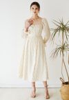 Square Neck Cloud Jacquard Midi Dress in Cream