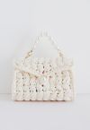 Pearl Chain Braided Chunky Knit Mini Bag in Cream