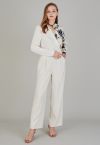 Belt Adorned Straight Leg Pants in Ivory