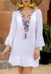 Boho Contrast Crochet Cover Up in White