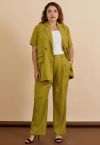 Pleated Detail Straight Leg Pants in Moss Green