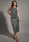 Iridescent Sequin Embellished Pencil Skirt in Silver