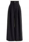 Subtle Pleats Wide-Leg Pants in Black