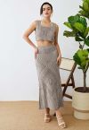 Embossed Pointelle Knit Tank Top and Skirt Set in Sage