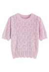 Heart-Shape Pointelle Knit Top in Pink