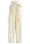 Bowknot High Waist Wide-Leg Pants in Light Yellow