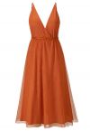 Crisscross Open Back Wrap Mesh Tulle Dress in Orange