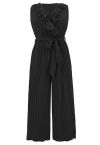 Tiered Ruffle Wrap Plisse Jumpsuit in Black