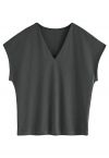 V-Neck Cotton T-Shirt in Smoke