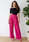 Bowknot High Waist Wide-Leg Pants in Magenta