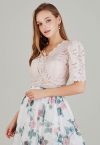 Full Lace Scalloped Trim Crop Top in Blush