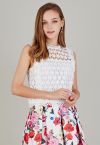 Scalloped Trim Allover Cutwork Lace Sleeveless Top in White