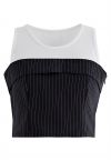 Vertical Stripe Folded Spliced Tank Top in Black