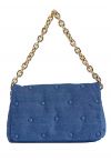 Dotted Denim Baguette Bag