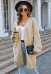 Casual Open Front Oversized Knit Cardigan with Pockets in Light Tan