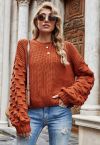 Playful Dotted Puff Sleeve Crop Sweater in Pumpkin