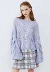 Hand-Knit Puff Sleeves Sweater in Blue