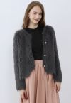 Delicate Button Trim Faux Fur Knit Coat in Smoke