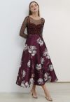 Blooming Floral Jacquard Maxi Skirt in Burgundy