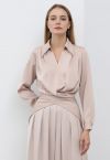 Crisscross Waist V-Neck Shirt in Dusty Pink