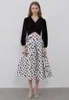 Contrast Polka Dots A-Line Pleated Midi Skirt