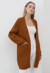 Batwing-Sleeve Pockets Waffle Knit Cardigan in Pumpkin