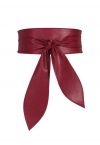 Faux Leather Tie Knot Corset Belt in Burgundy