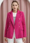 Check Tweed Double-Breasted Blazer in Hot Pink