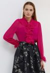 Ruffle Romance Chiffon Button-Up Shirt in Hot Pink