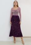 Dazzling Dream Sequin Velvet Maxi Skirt in Purple