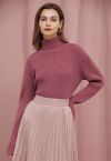 Versatile Turtleneck Ribbed Knit Sweater in Berry