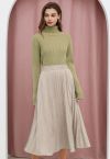 Smooth Faux Suede Pleated Midi Skirt in Ivory